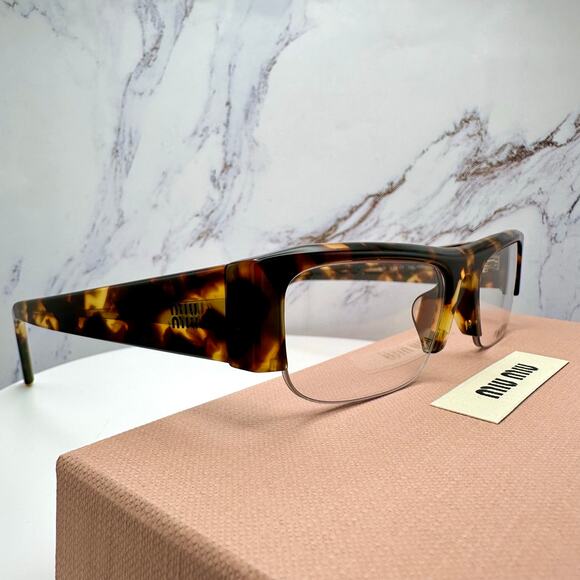 NEW MIU MIU Sunglasses Honey Havana Brown Vedette Clear Blue Light Lens